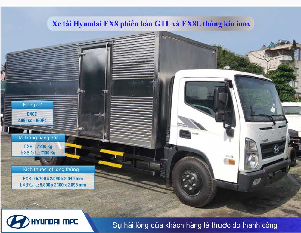 Xe tải Hyundai EX8 bản GTL và EX8L thùng kín inox